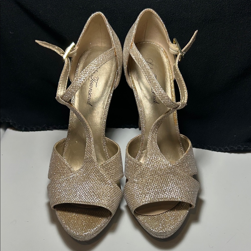 Lulu Townsend Shimmering Gold Strappy Heels
